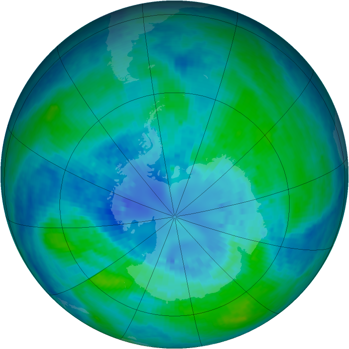 Antarctic ozone map for 04 April 2003